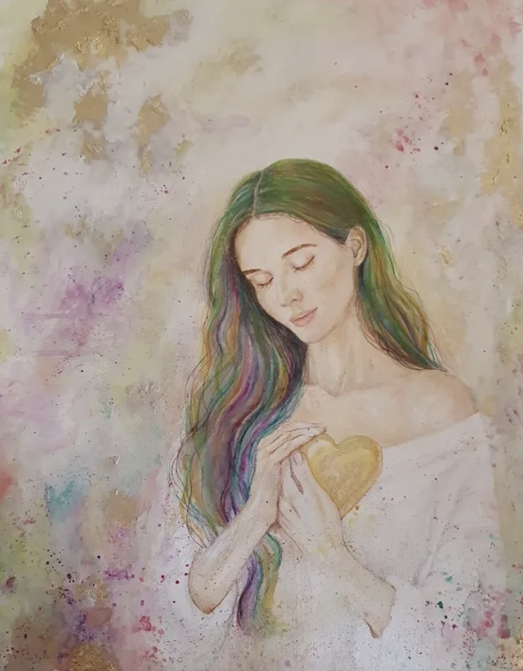 Herzraum, Aquarell auf Leinwand 40x50 cm