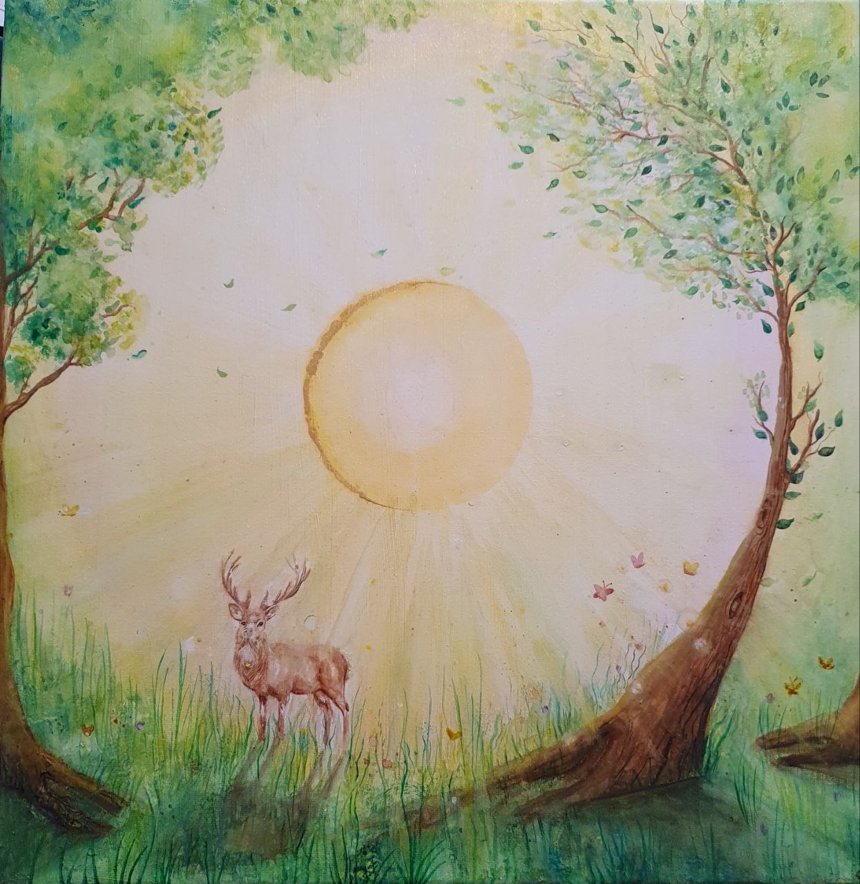 Verbundenheit, Aquarell auf Leinwand 40x40 cm